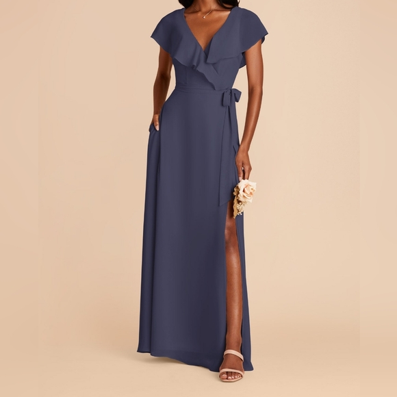 Birdy Grey Dresses & Skirts - Birdy Grey Slate Blue Ruffle Wrap Maxi Dress